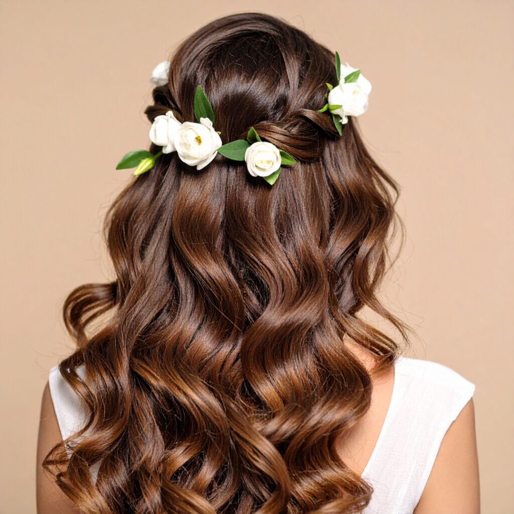 cheveux longs et bouclés pour mariage